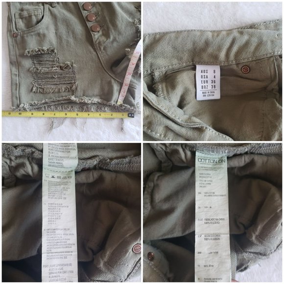 COTTON ON The Flashback High Rise Distessed Button Fly Olive Green Short SZ 4 - Picture 15 of 15